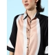 Women's Satin Colour Block Long Sleeves Co-Ord Set (Beige - Black)