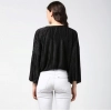 Women's Polyester Pleated Balloon Sleeve Top (Black)