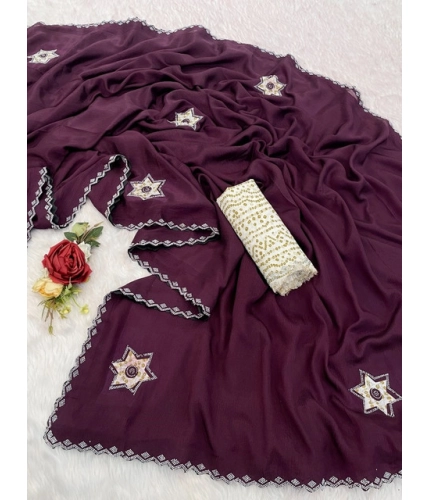 Women's Chiffon Butti Dotted Saree With Unstitched Blouse 5.5Mtr (Wine) Women's Chiffon Butti Dotted Saree With Unstitched Blouse 5.5Mtr (Wine)