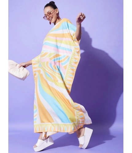 Women's Satin Colour Blocking Kaftan Dress (Multicolor)