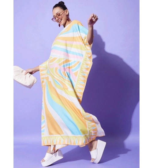 Women's Satin Colour Blocking Kaftan Dress (Multicolor)