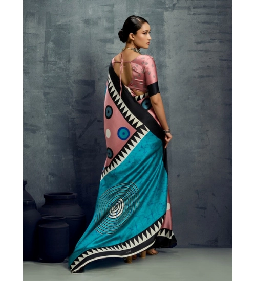 Women's Satin Crepe Printed Saree With Unstitched Blouse 5.5Mtr (Multicolor)