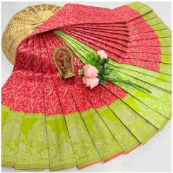 Women's Soft Silk Printed Saree With Unstitched Blouse 5.5Mtr (Red)