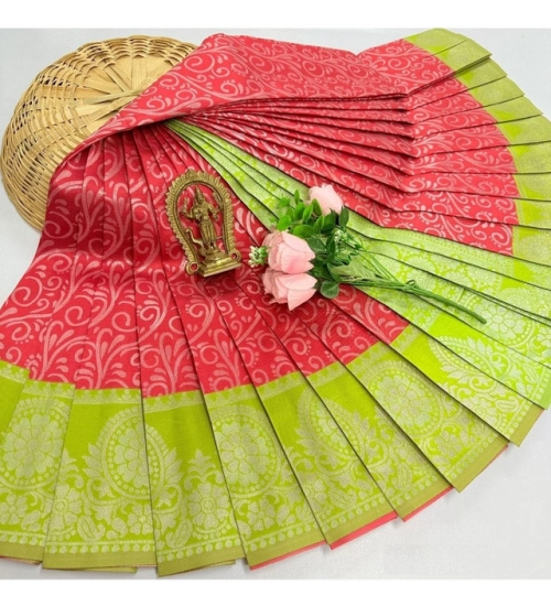 Women's Soft Silk Printed Saree With Unstitched Blouse 5.5Mtr (Red)