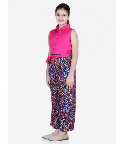 Girl's Bodice-Rayon Colour Block Sleeveless Jumpsuit (Multicolor)