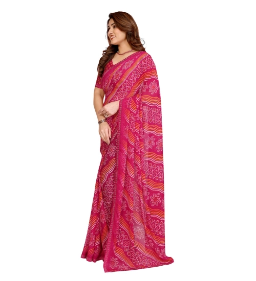 Women's Georgette Printed Saree With Unstitched Blouse 5.5Mtr (Pink)