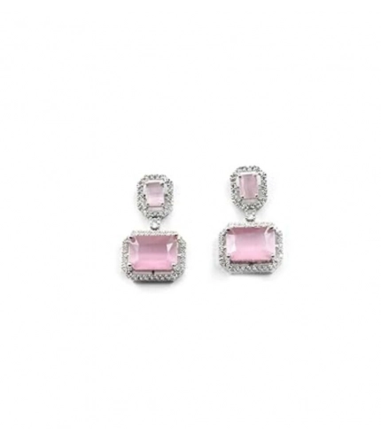 Women's Brass Silver Plated Drop Earrings (Pink)