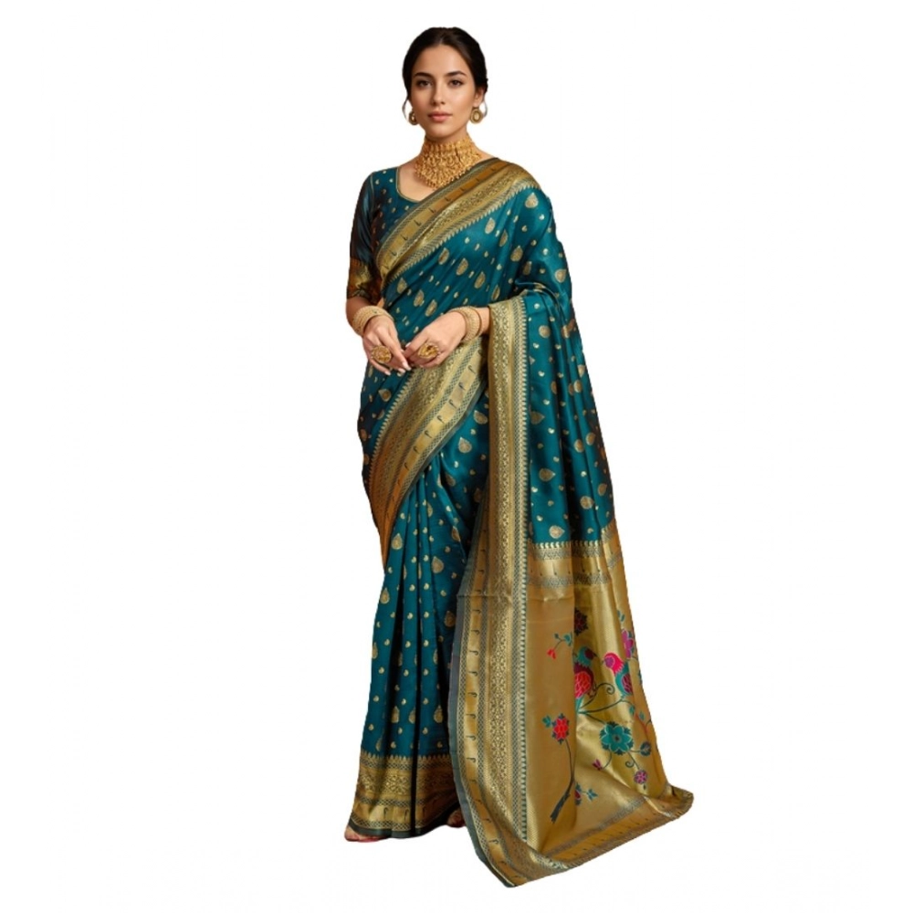 Women's Silk Blend Zari Weaving Saree With Unstitched Blouse 5.5Mtr (Teal) Women's Silk Blend Zari Weaving Saree With Unstitched Blouse 5.5Mtr (Teal)