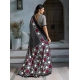 Women's Satin Crepe Printed Saree With Unstitched Blouse 5.5Mtr (Black)