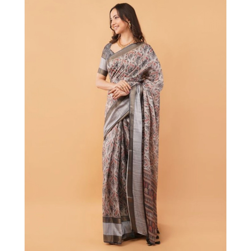 Women's Polyester Printed Saree With Unstitched Blouse 5.5 Mtr (Multicolor)