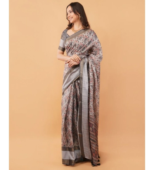 Women's Polyester Printed Saree With Unstitched Blouse 5.5 Mtr (Multicolor)