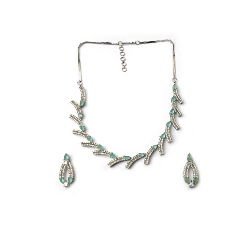 Women's Brass Silver Plated Necklace set (Turquoise)