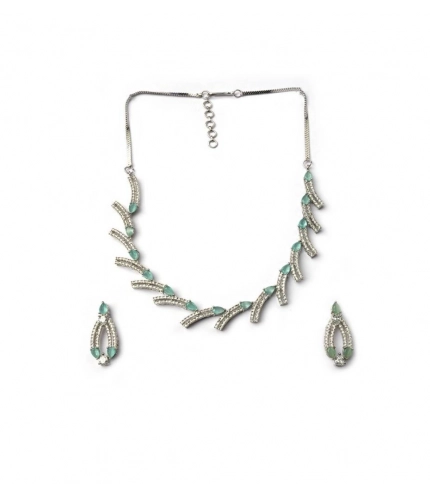 Women's Brass Silver Plated Necklace set (Turquoise)
