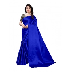 Women's Satin Printed Saree With Unstitched Blouse 5.5Mtr (Royal Blue)