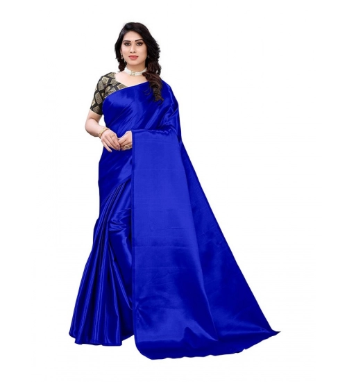 Women's Satin Printed Saree With Unstitched Blouse 5.5Mtr (Royal Blue)