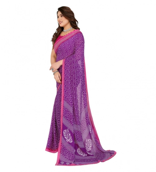 Women's Georgette Printed Saree With Unstitched Blouse 5.5Mtr (Purple)