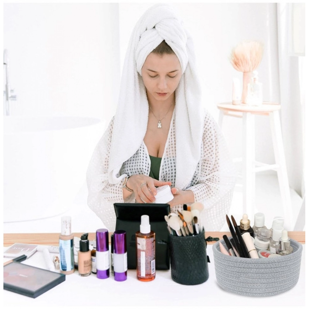 Cotton 8x3 Inch Round 1 Pcs Bedside Organizer (Gray)