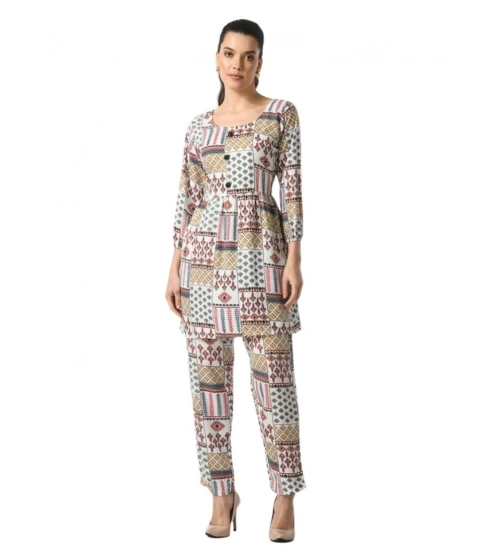 Women's Casual Crepe 3-4th Sleeves Cord Set (White)