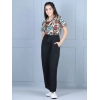 Girl's Polyester Printed Short Sleeves Jumpsuit (Multicolor-Black)