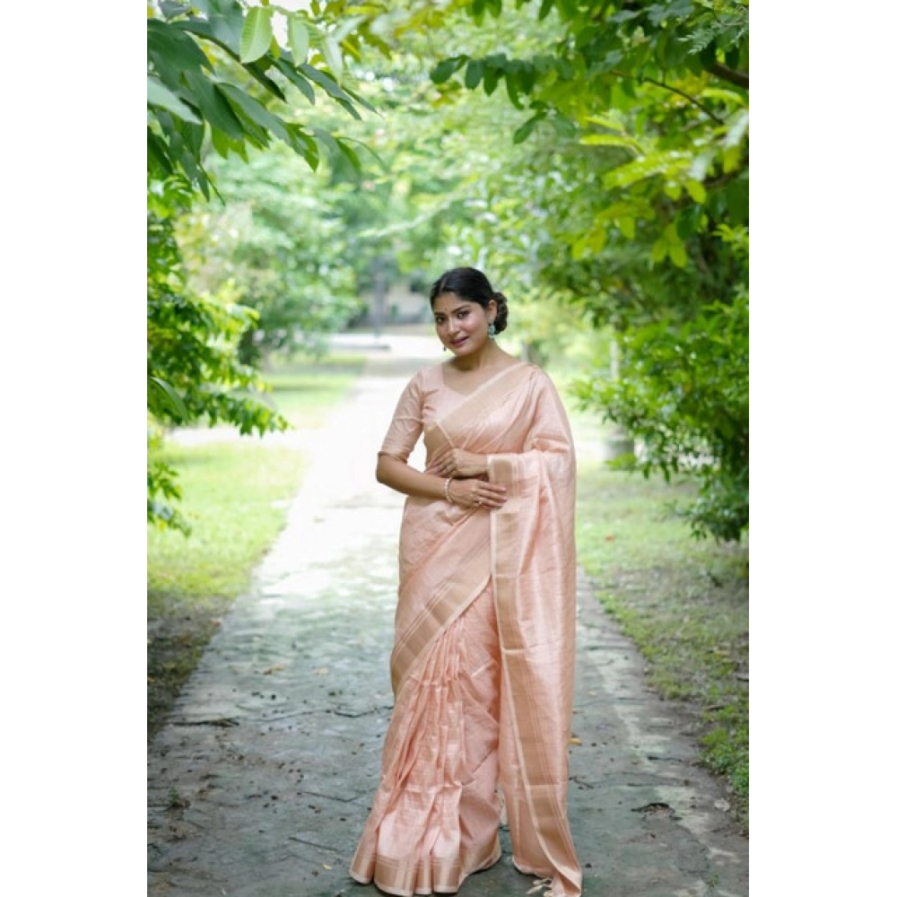 Women's Faux_Banarasi Lining Pattern Saree With Unstitched Blouse 5.5Mtr (Peach) Women's Faux_Banarasi Lining Pattern Saree With Unstitched Blouse 5.5Mtr (Peach)