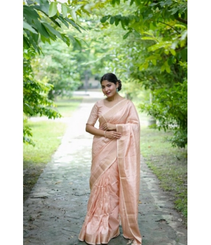 Women's Faux_Banarasi Lining Pattern Saree With Unstitched Blouse 5.5Mtr (Peach)