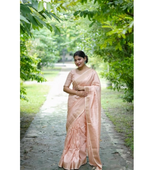 Women's Faux_Banarasi Lining Pattern Saree With Unstitched Blouse 5.5Mtr (Peach)
