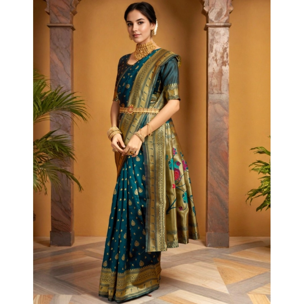 Women's Silk Blend Zari Weaving Saree With Unstitched Blouse 5.5Mtr (Teal) Women's Silk Blend Zari Weaving Saree With Unstitched Blouse 5.5Mtr (Teal)