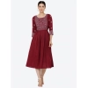 Women's Casual Rayon 3-4th Sleeves Kurti (Maroon)