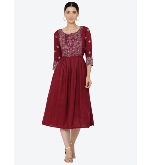 Women's Casual Rayon 3-4th Sleeves Kurti (Maroon)