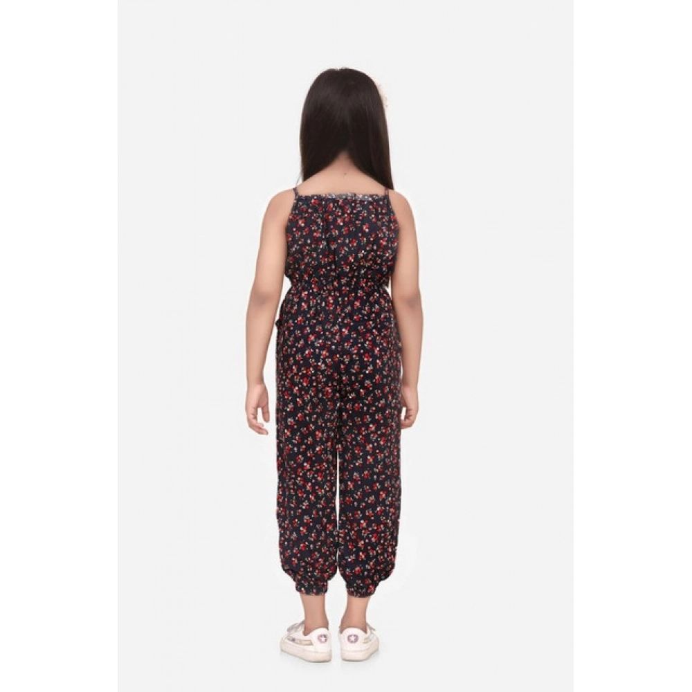 Girl's Rayon Floral Sleeveless Jumpsuit (Black-Red) Girl's Rayon Floral Sleeveless Jumpsuit (Black-Red)