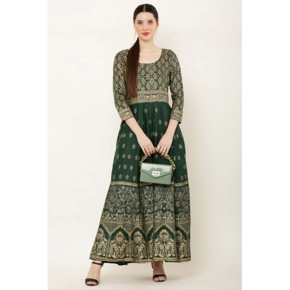Women's Casual Rayon 3-4th Sleeves Anarkali Kurti (Green)