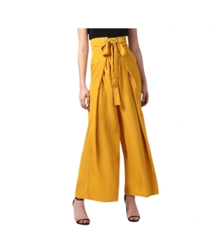 Women's Polyester Solid Smocked Trousers (Yellow)
