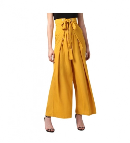 Women's Polyester Solid Smocked Trousers (Yellow)