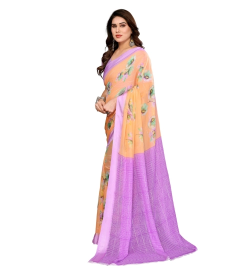 Women's Georgette Printed Saree With Unstitched Blouse 5.5Mtr (Orange)