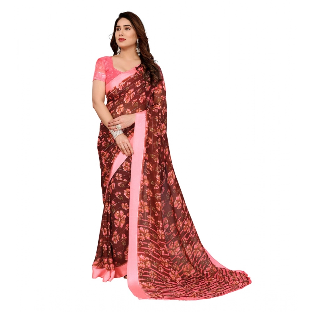 Women's Georgette Printed Saree With Unstitched Blouse 5.5Mtr (Maroon) Women's Georgette Printed Saree With Unstitched Blouse 5.5Mtr (Maroon)