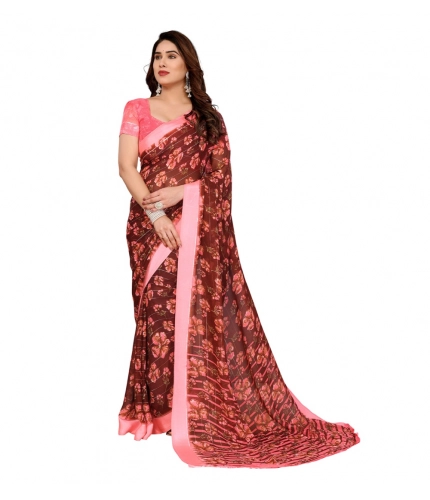 Women's Georgette Printed Saree With Unstitched Blouse 5.5Mtr (Maroon)