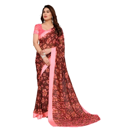 Women's Georgette Printed Saree With Unstitched Blouse 5.5Mtr (Maroon)
