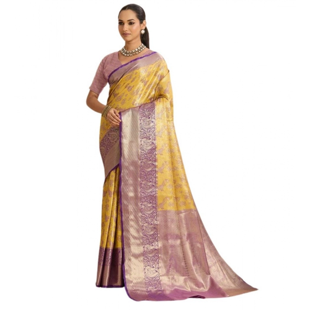 Women's Faux_Banarasi_Silk Woven Saree With Unstitched Blouse 5.5Mtr (Yellow) Women's Faux_Banarasi_Silk Woven Saree With Unstitched Blouse 5.5Mtr (Yellow)