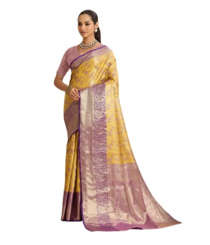 Women's Faux_Banarasi_Silk Woven Saree With Unstitched Blouse 5.5Mtr (Yellow) Women's Faux_Banarasi_Silk Woven Saree With Unstitched Blouse 5.5Mtr (Yellow)