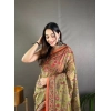 Women's Linen Printed Saree With Unstitched Blouse 5.5Mtr (Sea Green)