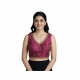 Women's Silk Blend Embroidered V-Neck Non Padded Blouse (Dark Wine 38 Ready (Alterable up to 42)