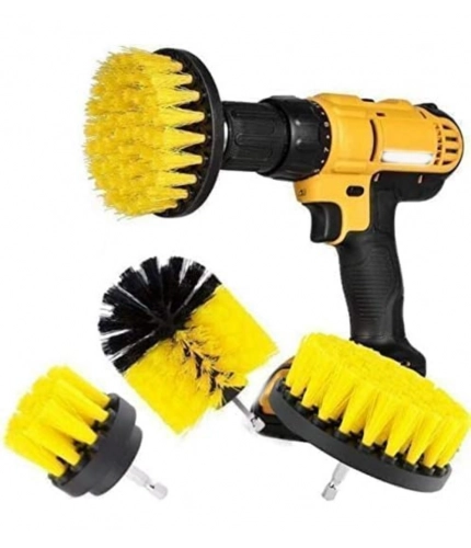 Pack Of 3 Polypropylene Solid Power Drill Scrub Brush Cleaning Set (Yellow-Black)