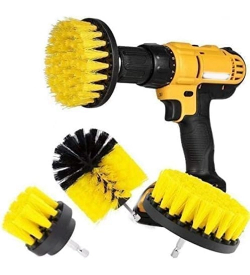 Pack Of 3 Polypropylene Solid Power Drill Scrub Brush Cleaning Set (Yellow-Black)