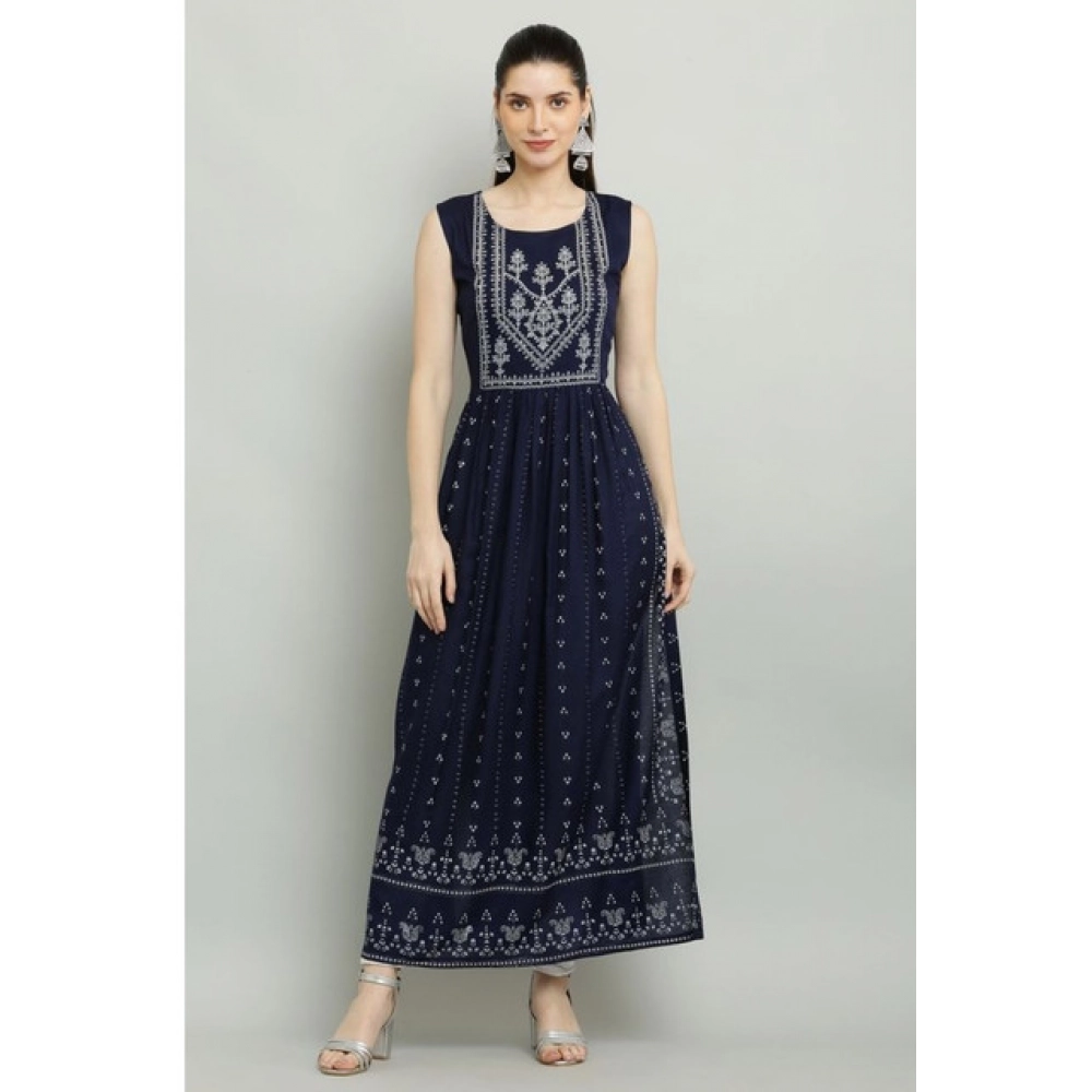 Women's Casual Rayon 3-4th Sleeves Kurti (Blue)