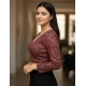 Women's Ajrakh Cotton Printed V-Neck Padded Blouse (Maroon 38 Ready (Self Alterable 36–40)