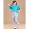 Girl's Cotton Lycra Floral Elasticated Jeggings (White-Turquoise Blue) Girl's Cotton Lycra Floral Elasticated Jeggings (White-Turquoise Blue)