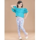 Girl's Cotton Lycra Floral Elasticated Jeggings (White-Turquoise Blue) Girl's Cotton Lycra Floral Elasticated Jeggings (White-Turquoise Blue)