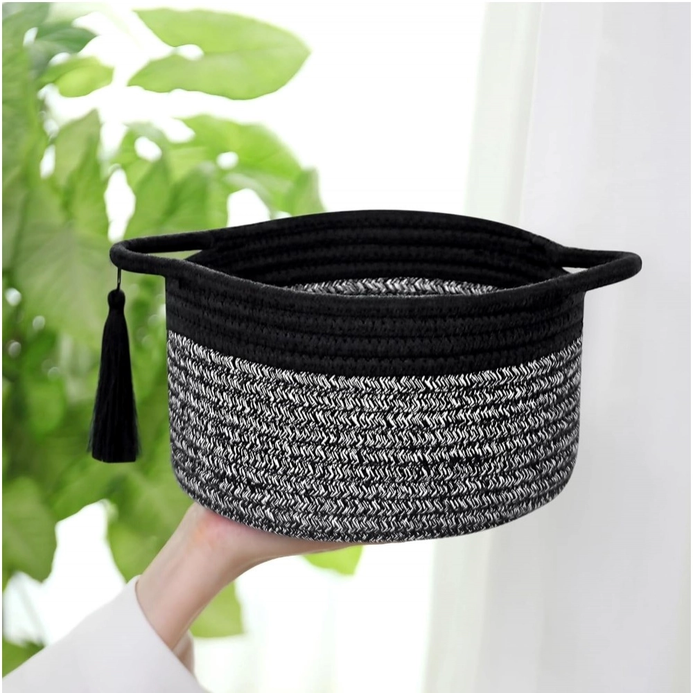 Cotton 8x4 Inch Round 2 Set Kidi With Jhalar Bedside Organizer (Black Kidi)