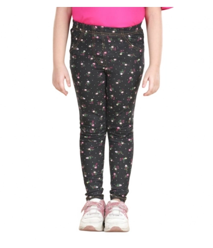 Girl's Cotton Lycra Floral Elasticated Jeggings (Multicolor)