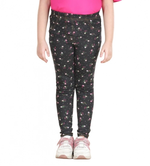 Girl's Cotton Lycra Floral Elasticated Jeggings (Multicolor) Girl's Cotton Lycra Floral Elasticated Jeggings (Multicolor)